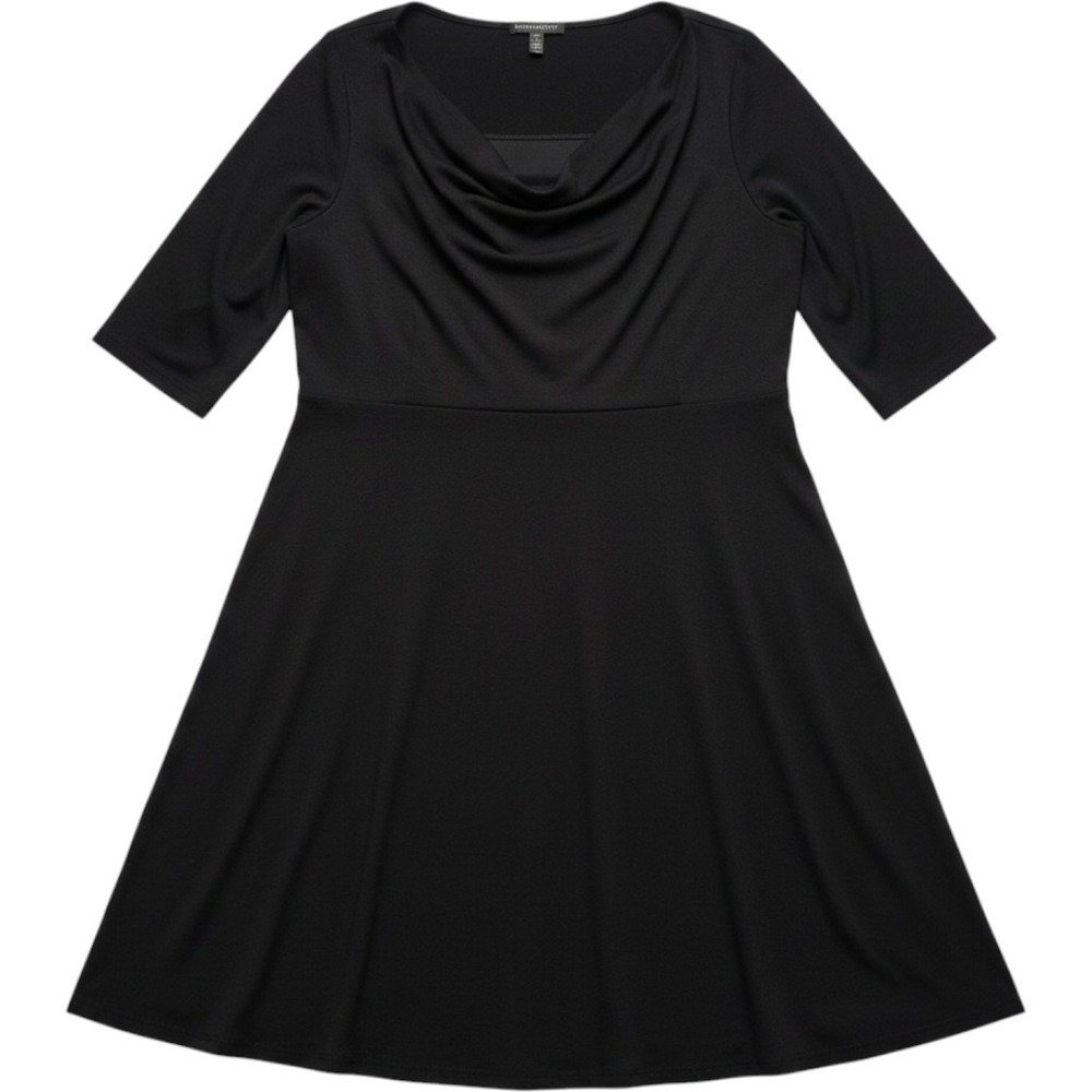 Eileen Fisher Black Viscose Jersey Cowl Neck Empire Waistβ Midi Dress Large L